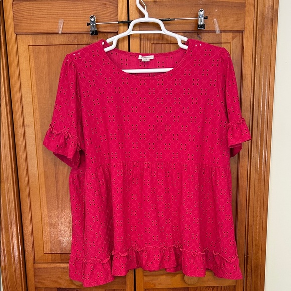 Chic Soul Vibrant Punk Unlined Eyelet Ruffle Blouse EUC 3X - Picture 1 of 8